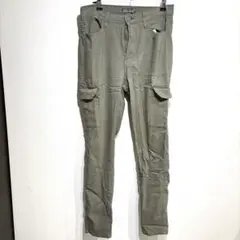 【訳あり】ロママスタディオ カーゴパンツ 無地 XL 緑 普段着 細身