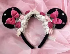 ディズニー　カチューシャ　ミニー　薔薇　フリル　ピンク