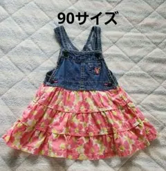 デニム花柄フリルワンピース 18ヶ月