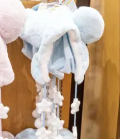 【新作】ミッキーマウス ふわふわ 紐付き ファンキャップ (ブルー)