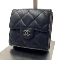 シャネル 財布 マトラッセ コンパクト Wホック ココマーク 金具 レザー
