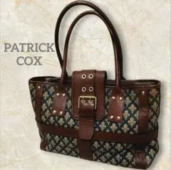 美品✨【PATRICK COX】横長 ショルダーバッグ 部分革 ロゴジャガード