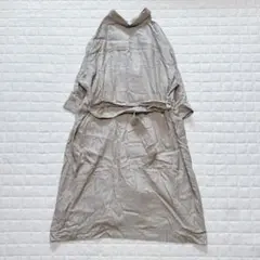 ナチュラルビューティー シャツワンピース グレージュ系 ロング丈 コットン混
