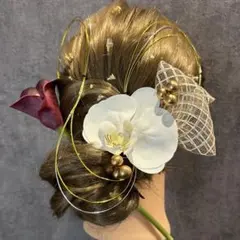 【胡蝶蘭髪飾り】成人式結婚式卒業式　振袖前撮り和装髪飾り　水引金箔　着物　袴