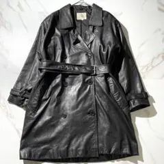 美品✨ヴィンテージ 羊革 オーバーサイズトレンチコート ベルト エポレット 黒