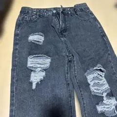 ダメージ デニムパンツ ブラック sサイズ