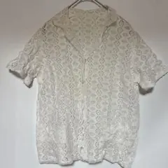 1点もの✨ 総レース 半袖ブラウス 【M】 ホワイト 白 スナップボタン レトロ