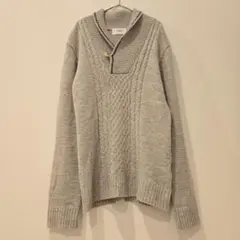 ikka イッカ　Vネックボタン ケーブルニットセーター　S　グレー　エリ