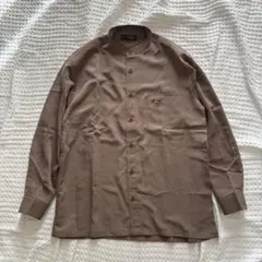 メンズ バンドカラーシャツ M ブラウン きれいめ 長袖 韓国ファッション