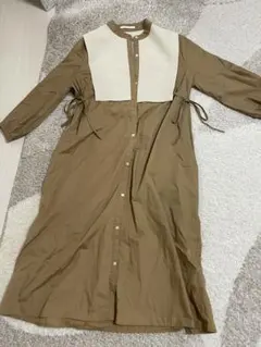 ブラウン ロングシャツワンピース