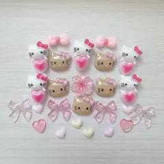 キティちゃん ピンク ネイルパーツ デコパーツ 10個セット(パーツおまけ)