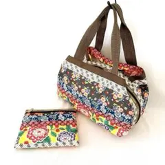 美品 激かわレスポートサック 花柄パッチワーク ボストンバッグ アイボリー 赤