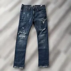 ZARA メンズ ダメージ加工 ペイント デニムパンツ