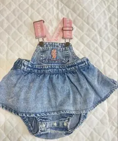 デニム ジャンパースカート 70 うさぎ刺繍 女の子　★まとめ買い可★