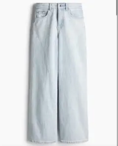 H&M ハイウエストストレートデニムEUR34S美脚ワイドパンツ韓国ライトブルー