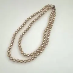 ピンクパール風ビーズロングネックレス 二重 パーティー 結婚式 豪華