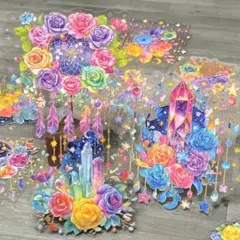 |◤コラージュ◢|　PETシール　キラキラファンタジー　水晶　10枚入り　お花