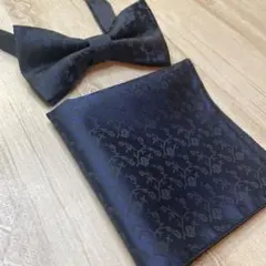 新品未使用　蝶ネクタイチーフ　2点セット　ネービー花柄　結婚式　パーティー