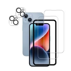 2+2 枚セット ガイド枠付 iPhone14 ガラスフィルム カメラフィルム