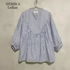 良品　Leilian NEMIKA ネミカ ストライプ柄ギャザーブラウスのサムネイル
