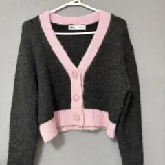 ZARA グレーピンク　クロップドカーディガン