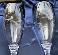 ELBE crystal ドイツ製 シャンパングラス ペア 2客 花柄エッチング