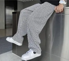 最終値下げワイド シルエット 総柄 パンツ ダンス 衣装韓国 ストリートブラック