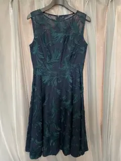 【超美品】グレースコンチネンタル フェザーチュール刺繍ワンピースネイビー34