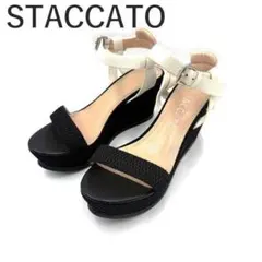 スタッカート STACCATO ストラップサンダル ウェッジソール 厚底 黒白