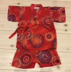 甚平 じんべえ 花火模様 赤 95　子供服　ベビー　キッズ　夏祭り