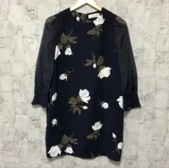 【snidel】フラワープリント シースルースリーブ ミニワンピース F