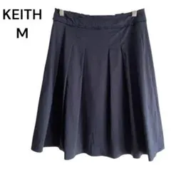 キース プリーツ フレア スカート 膝丈 38 M ネイビー