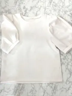 GU パフスリーブ 五分袖 カットソーTシャツ ホワイト　M