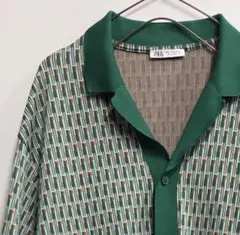 ZARA 半袖シャツ XL 緑/オレンジパターン