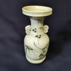 花模様の陶器花瓶 小型骨董品