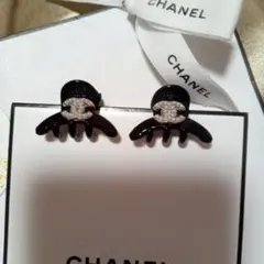 CHANEL ブラックパール ミニヘアクリップ ノベルティクリスタル装飾2個