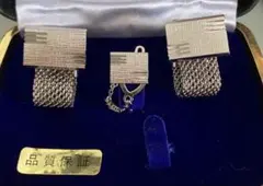 ヴィンテージ シルバーカラー ストライプデザイン カフリンクスセット 箱無し