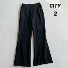 【シティ】ハイウエスト フレアパンツ (２) センタープレス 黒 美脚シルエット