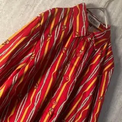 ヴィンテージ ブラウス ロープ柄 レトロ 総柄 個性派 レッド 日本製