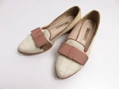 【値下げ】ダイアナ　DIANA　ローファー　リボン付き　靴　ベージュ　茶　２２㎝