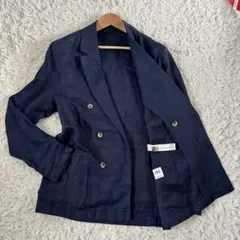 ZARA リネン100% ダブルジャケット M ネイビー サマージャケット