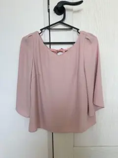 ピンク シフォン 五分袖 トップス バックリボン