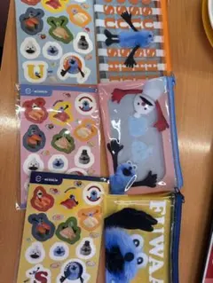 パペットスンスン スシロー コラボ クリアポーチ＆シール イエロー 全種類セット