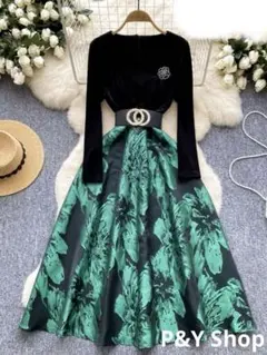 秋冬コーデ❤️ロング丈ワンピース　レディース　長袖　ウエストベルト付き