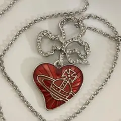 Vivienne Westwood｜リボンハートネックレス　シルバー×レッド