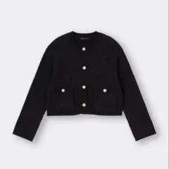 GU ダブル ポケット ニット ツイード ジャケット カーディガン