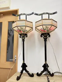 美品・動作確認済】高級回転燈籠 2客セット 盆提灯 花柄 牡丹 行灯 箱 