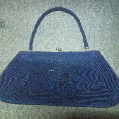 ビーズ刺繍 ネイビー ハンドバッグ