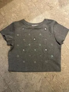 ROPÉ PICNIC グレー 半袖Tシャツ ビジュー装飾