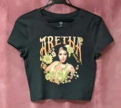 GAP ギャップ　クロップドT ARETHA FRANKLIN 墨黒 S